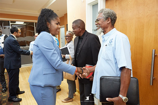 Photo 1: The Honourable Michelle Benjamin, Minister of Culture and Community Development, welcomes members of the Trinidad and Tobago Association of Village and Community Councils to the meeting held on Wednesday June 11, 2025 at the Ministry’s Head Office in Port of Spain.
