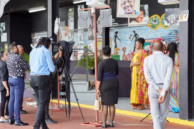 Photo 3: The Honourable Michelle Benjamin, Minister of Culture and Community Development captured during filming of Trinidad and Tobago’s CARIFESTA XV promotional video at the Queen’s Park Savanah, Port of Spain.